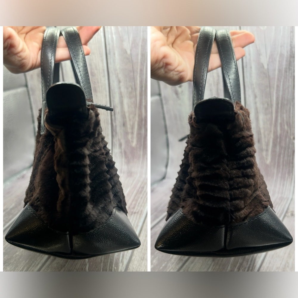 LONGCHAMP Fur & Leather Mini Handbag Brown Black RARE - Picture 10 of 16